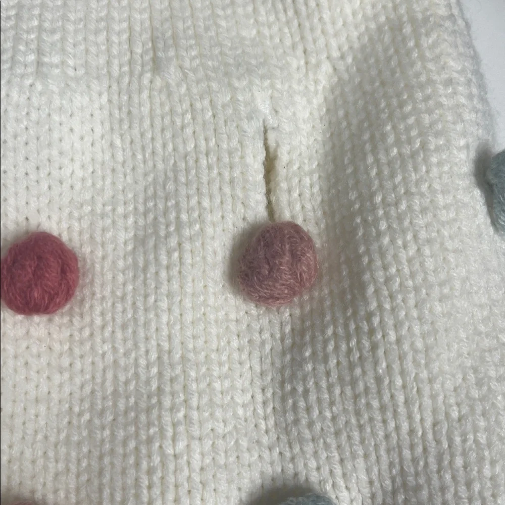 Rachel Zoe Dog Sweater with Pompoms Sz S/P ivory with multi color poms